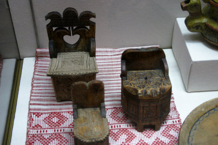 wooden chairs on the table, closeup of photoの写真素材