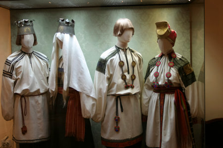 Huge collection of traditional clothes in the Museum of Sergiev Pasad.の写真素材