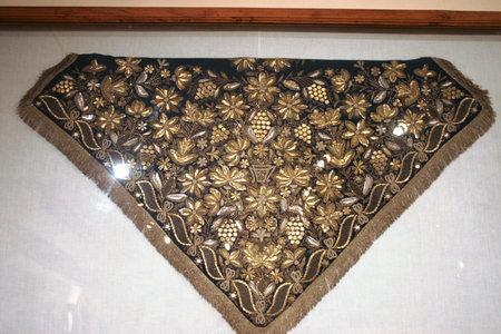 Detail of a traditional clothes in a shop in Sergiev Pasad, Russiaの写真素材