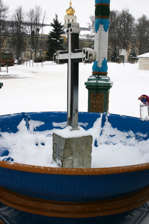 Holy water fountain in the city center of Sergiev Posad, Russiaの写真素材