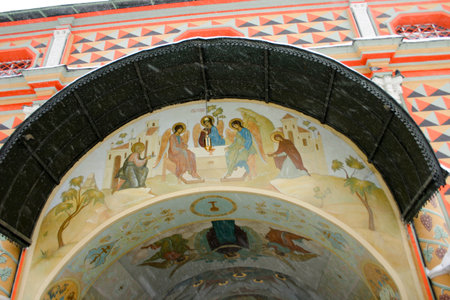 Interior of St. Basil's Cathedral in Sergiev Pasad, Russia.の写真素材