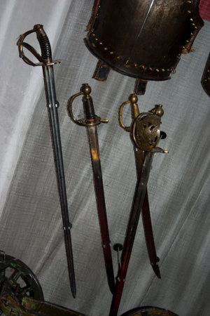 Medieval weapons and armor of the medieval knight, close-up