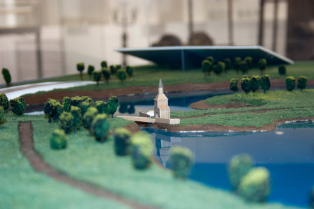 Miniature model of the city on the background of the park.の写真素材