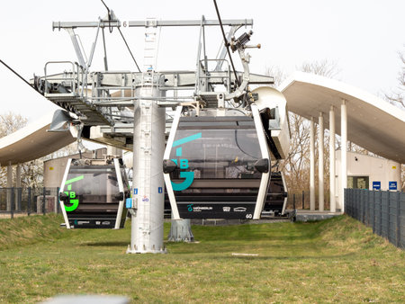 BERLIN - GERMANY - APRIL 01, 2022 Cable car cabin. funicular up the mountain.のeditorial素材