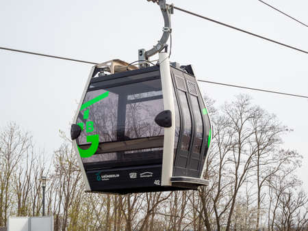 BERLIN - GERMANY - APRIL 01, 2022 Cable car cabin. funicular up the mountain.のeditorial素材