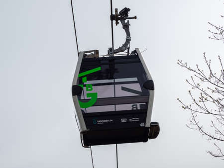 BERLIN - GERMANY - APRIL 01, 2022 Cable car cabin. funicular up the mountain.のeditorial素材