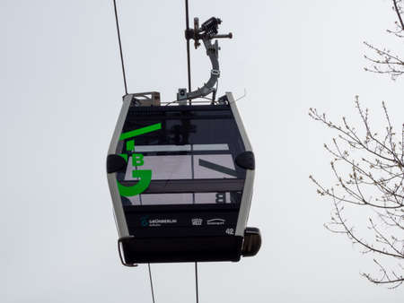 BERLIN - GERMANY - APRIL 01, 2022 Cable car cabin. funicular up the mountain.のeditorial素材