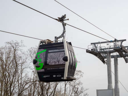 BERLIN - GERMANY - APRIL 01, 2022 Cable car cabin. funicular up the mountain.のeditorial素材