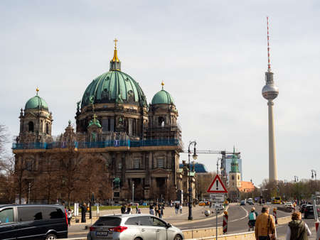 Germany, Berlin, view of the Berlin Cathedral and the TV towerのeditorial素材