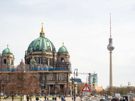 Germany, Berlin, view of the Berlin Cathedral and the TV towerのeditorial素材