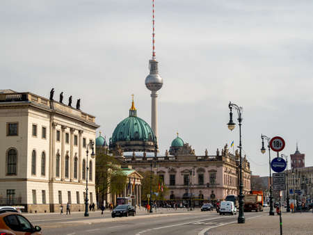Germany, Berlin, view of the Berlin Cathedral and the TV towerのeditorial素材