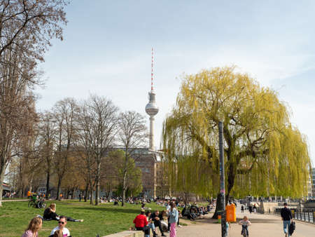 Berlin, Germany, April 13, 2022: People are walking along the street.Popular tourist destination in Berlinのeditorial素材