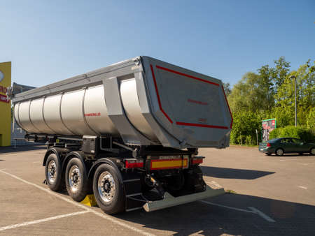 Berlin, Germany, May 09, 2022: Tipper trailer in the parking lot. Germany Berlin.のeditorial素材