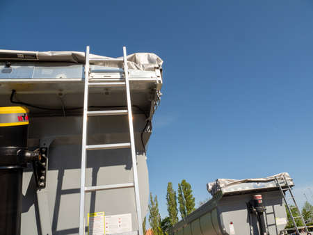 Berlin, Germany, May 09, 2022: Tipper trailer in the parking lot. Germany Berlin.のeditorial素材