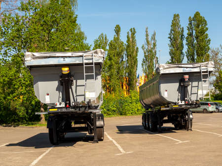 Berlin, Germany, May 09, 2022: Tipper trailer in the parking lot. Germany Berlin.のeditorial素材