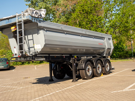 Berlin, Germany, May 09, 2022: Tipper trailer in the parking lot. Germany Berlin.のeditorial素材