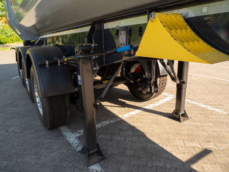 Berlin, Germany, May 09, 2022: Stops of a dump truck trailer. Germany Berlin.のeditorial素材