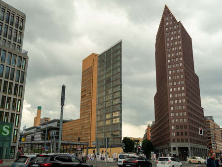 BERLIN, GERMANY - May 21, 2022; Architectural city buildings ultra-modern architectural high-rise buildings Potsdamer Platz, modern city square May 21, 2022 Berlin Germanyのeditorial素材