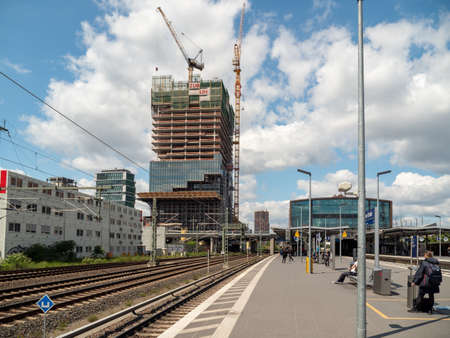 BERLIN, GERMANY - June 02, 2022. Construction. Tower crane at the construction site of a high-rise building. Construction site. BERLIN, GERMANY - June 02, 2022のeditorial素材