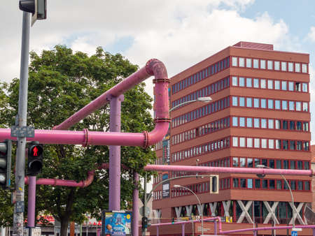 BERLIN, GERMANY - June 02, 2022. New modern building facades. New buildings. Beautiful facades of buildings. BERLIN, GERMANY - June 02, 2022.のeditorial素材