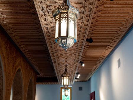 Carved wooden ceiling. Wooden ceiling roof handmade. handicraft woodcarving,