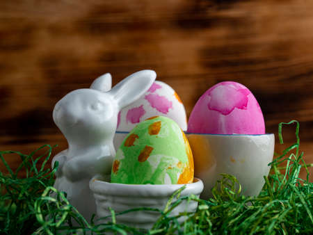 Painted Easter eggs. easter Painted Easter eggs on a wooden background.