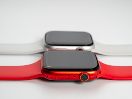 Smart watch on a white background. Modern clock. Close up.の写真素材