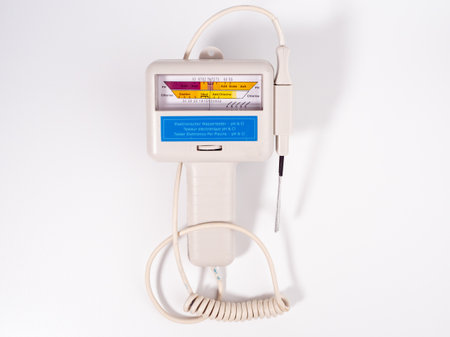 Electronic tester PH water for the pool. White background.の写真素材