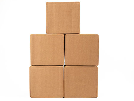 Cardboard box on a white background. Closed cardboard boxes. close up.の写真素材