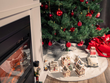 Christmas tree and decoration. Background of Christmas and New Year holidays. Close up.の写真素材