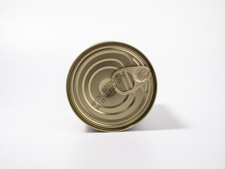 Canned doses on a white background. Canned food. cans Close up.の写真素材