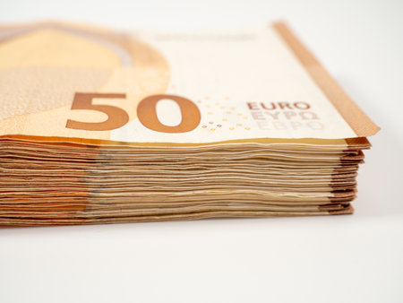 50 euro banknotes on a white background. Money on a white background. close up.