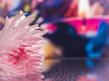 Spa still life with water lily in a tranquil pool. Spa concept.の写真素材