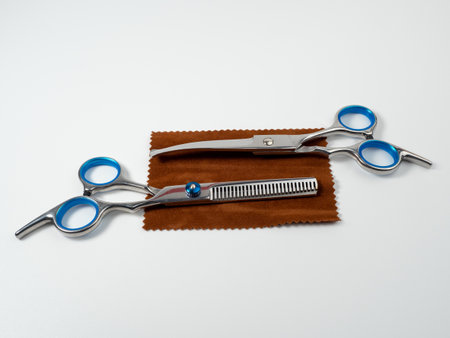 Scissors for cutting dogs. Dog grooming kit. Close up of a dog grooming tool.