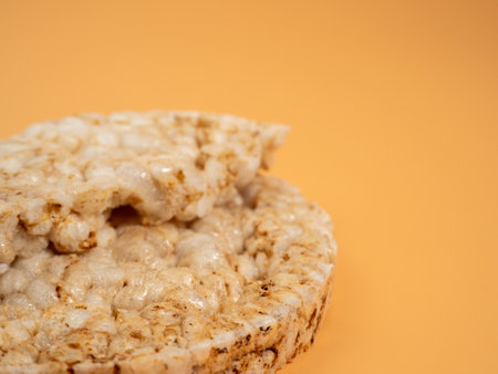 Rice waffles on a beige background with copy space. Rice wafers close-up.の写真素材
