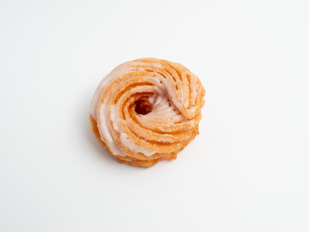 Splash cake on white background. Baked goods spritz cake close-up. sweet cake.の写真素材