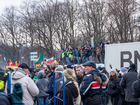Berlin, Germany January 15, 2024 People in the center of the capital at a farmers' demonstration. Berlin, Germany January 15, 2024のeditorial素材