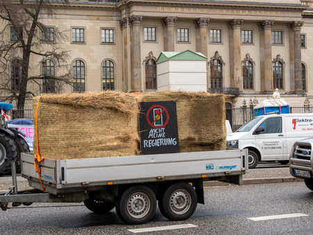 Berlin, Germany January 15, 2024 Agricultural tractors in the center of the capital. Farmers' demonstration. Berlin, Germany January 15, 2024のeditorial素材