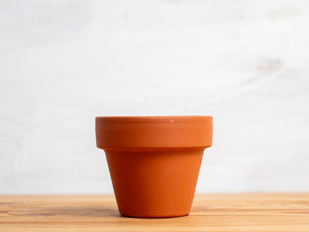 Ceramic pots for planting seeds. Close-up of seed pots.の写真素材