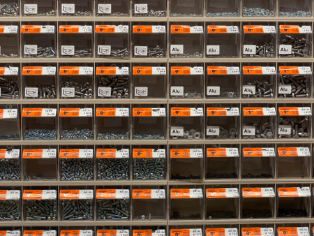Germany Berlin May 27, 2024 A row of bins with different colored labels and numbers. The bins are...