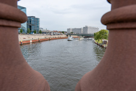 Berlin, Germany, July 26, 2024. Passenger boats with tourists sail along the Spree River. Tourist waterway.のeditorial素材