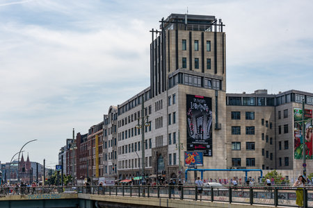 Germany Berlin August 7, 2024. A building located on Warschauer Strasse, where many people walk. Building in Berlin.のeditorial素材