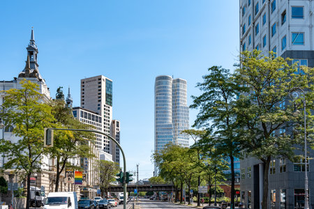 Germany Berlin August 7, 2024. Large high-rise buildings located in the Zoological Garden area. Shops and hotels and high-rise buildings of Berlin.のeditorial素材