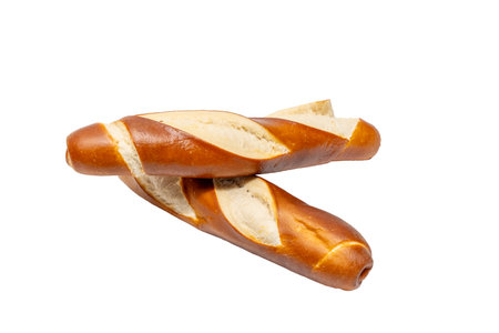 Two pretzel sticks on a white background.の写真素材