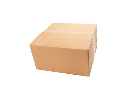 A cardboard box with a white background. The box is brown and has a white line on it