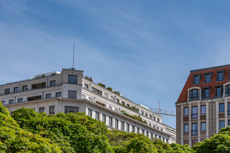 Old facades of European cities. Old facades and trees of Berlin.の写真素材