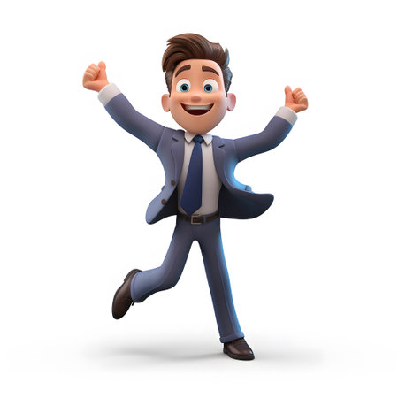businessman with very happy pose 3d cartoon on a white backgroundの素材