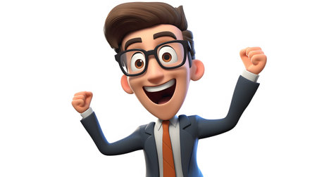 businessman with very happy pose 3d cartoon on a white backgroundの素材