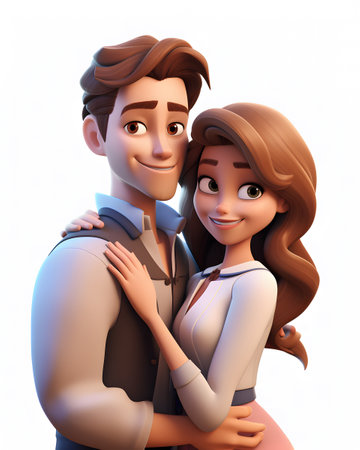 women leaning on man shoulder 3d cartoon on a white backgroundの素材