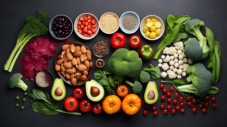 different vegetable seeds fruits on grey table with copy space.の素材